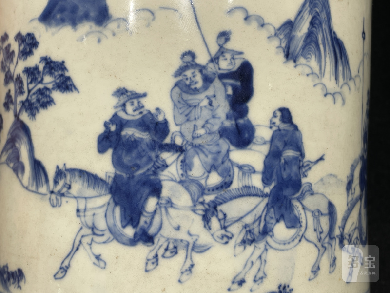 清康熙 青花昭君出塞图笔筒 - 图7